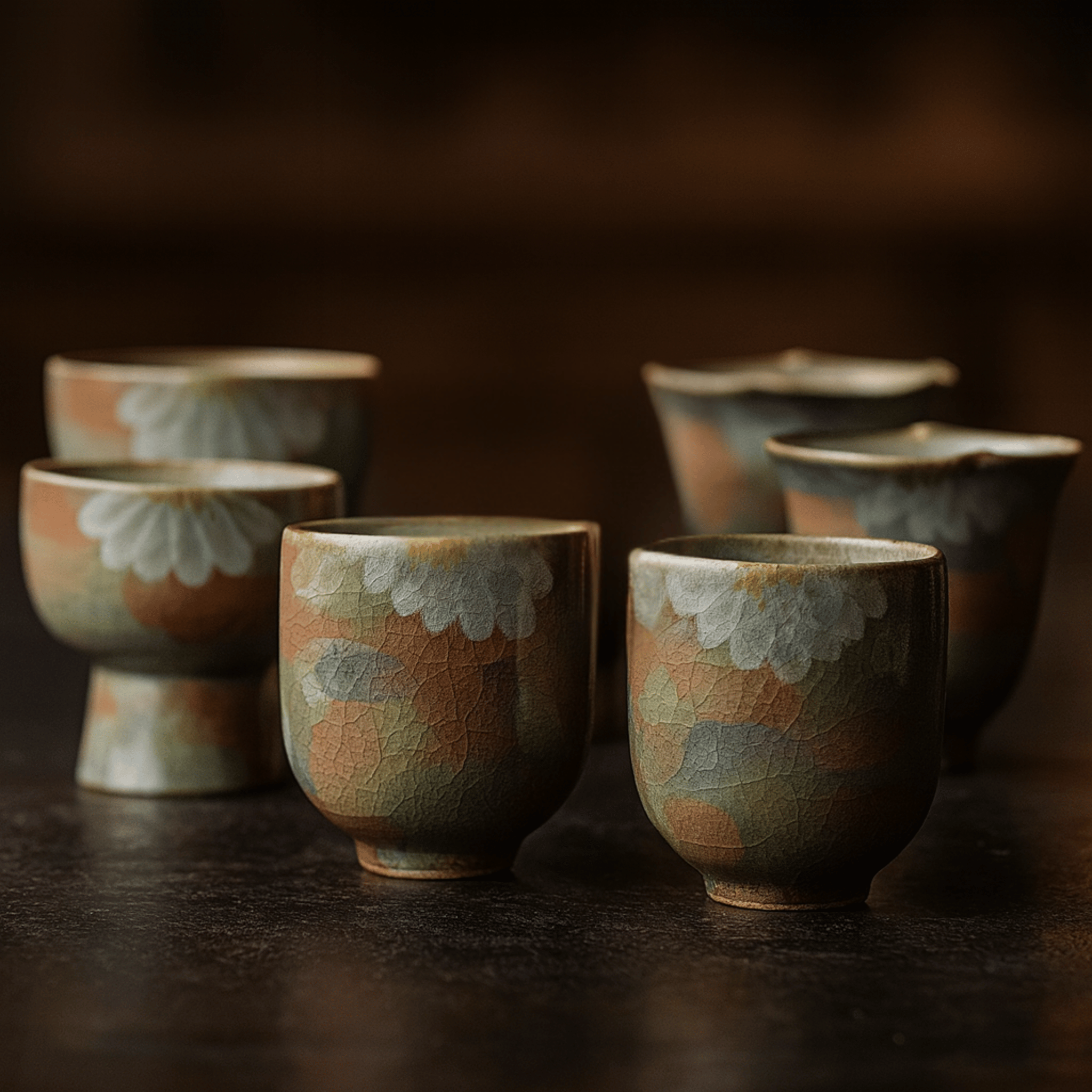 Kōyō Ember Ceramic Teacup Set – Handcrafted Japanese Tea Cups Artisan Pottery Home Decor