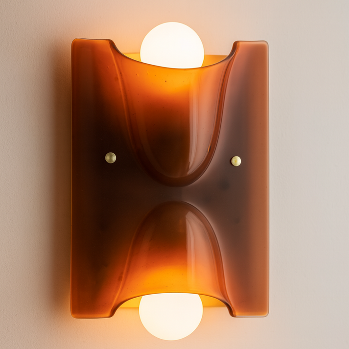 Ambrix Wave Wall Sconce – Amber Glass Modern Decorative Lighting Fixture Living Room Bedroom