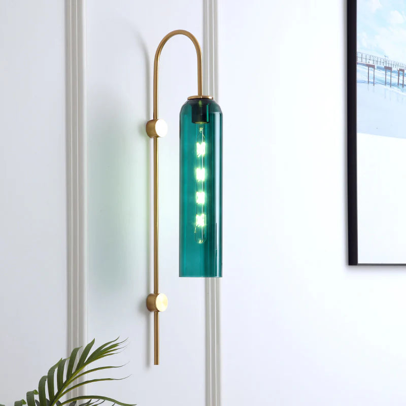 Arcline Cylinder Glass Wall Sconce – Brass Modern Bedroom Hallway Adjustable Light Fixture