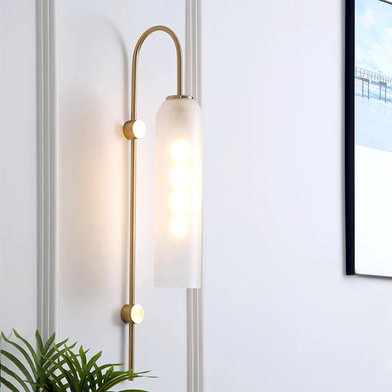 Arcline Cylinder Glass Wall Sconce – Brass Modern Bedroom Hallway Adjustable Light Fixture