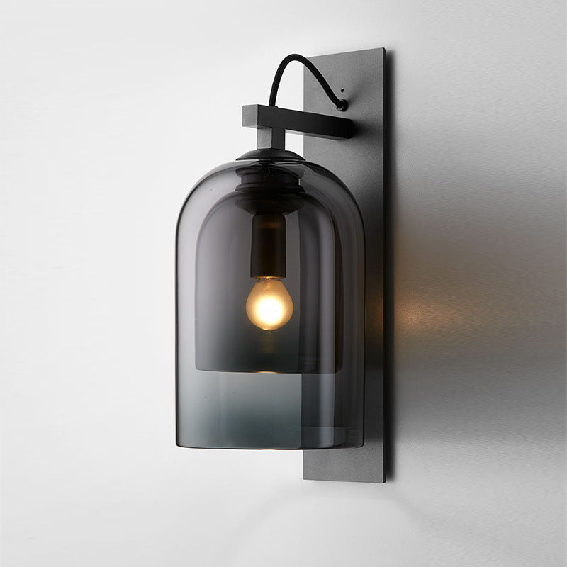 Solstice Smoked Glass Wall Sconce – Modern Black Industrial Bedroom Hallway Light Fixture