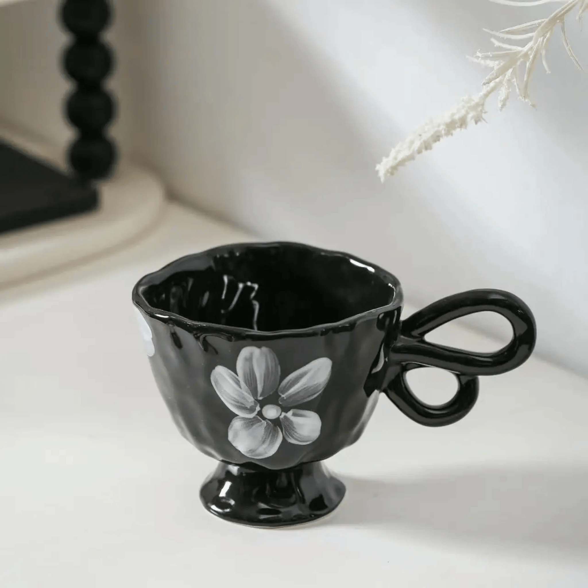 Fiora Butterfly Ceramic Cup Set – Decorative Floral Handled Mugs Modern Home Decor Vanity Display