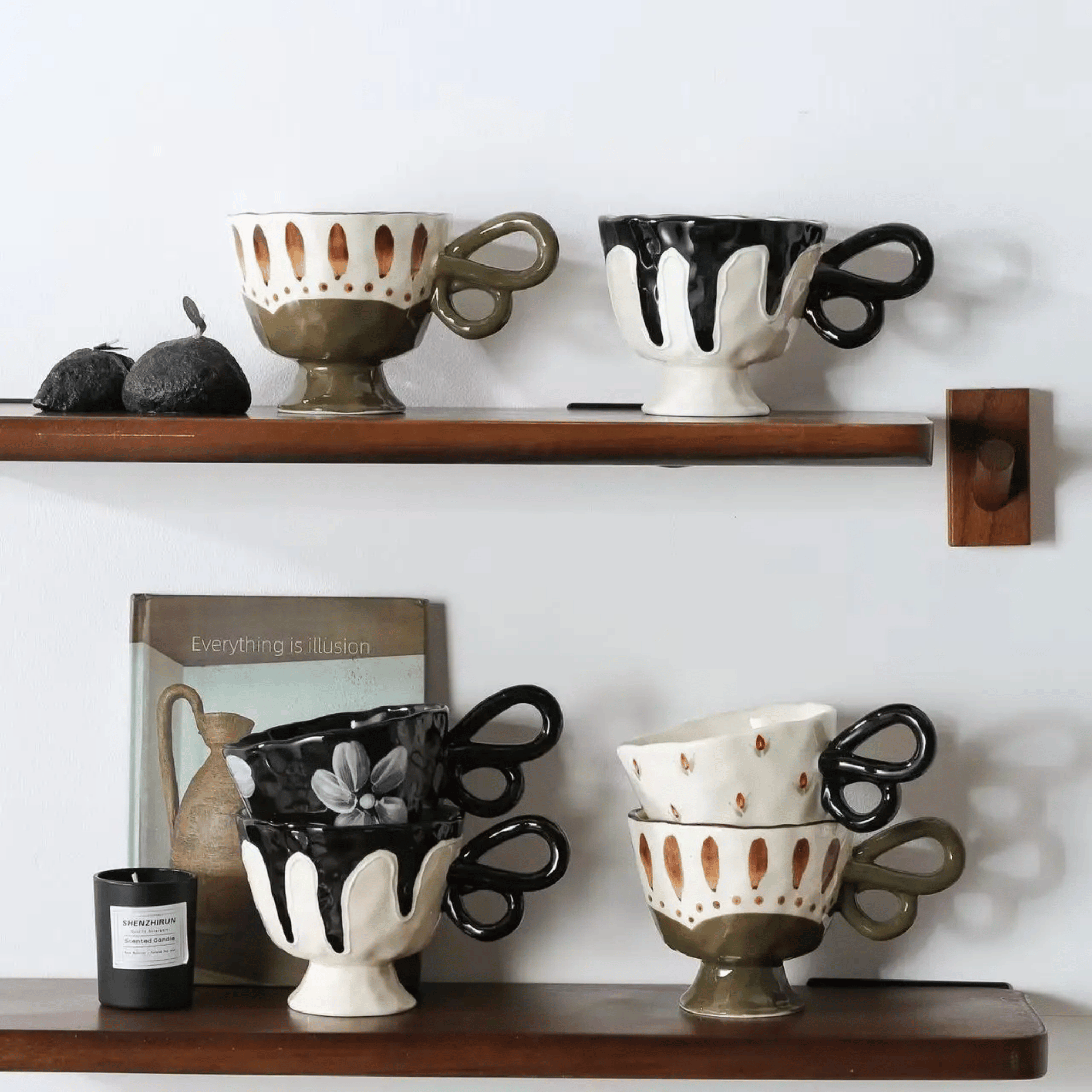Fiora Butterfly Ceramic Cup Set – Decorative Floral Handled Mugs Modern Home Decor Vanity Display