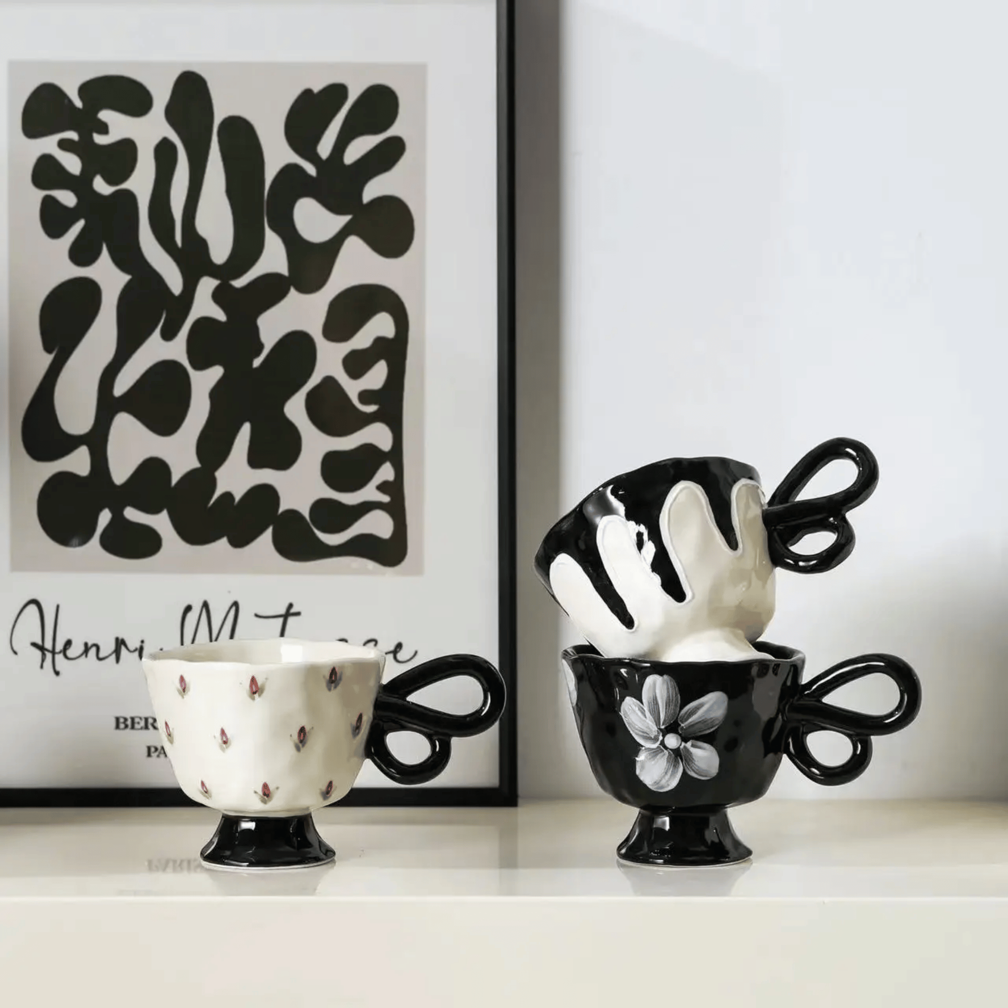 Fiora Butterfly Ceramic Cup Set – Decorative Floral Handled Mugs Modern Home Decor Vanity Display