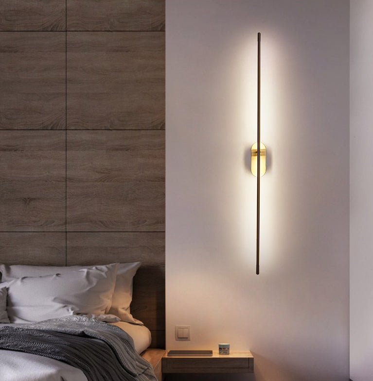 Linea Vertical Glow Wall Lamp - Modern Brass LED Bedroom Hallway Wall Light Fixture