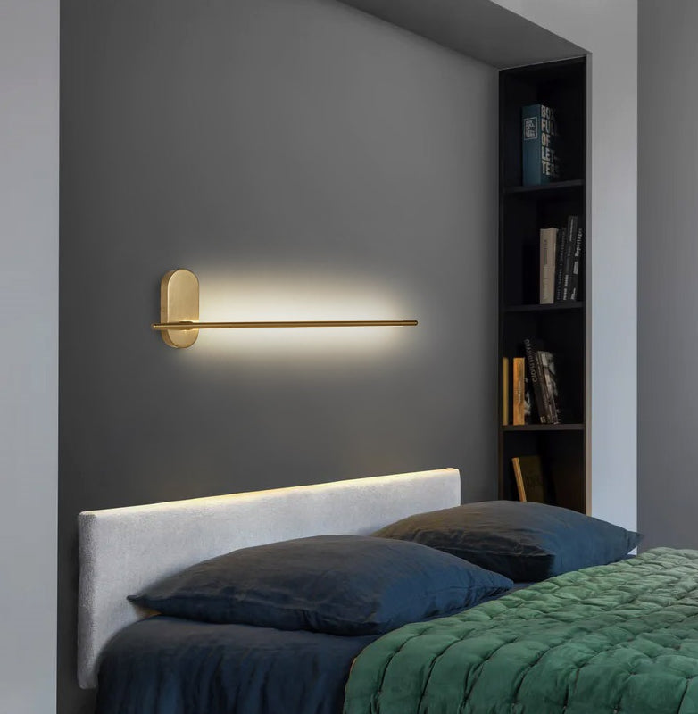 Linea Vertical Glow Wall Lamp - Modern Brass LED Bedroom Hallway Wall Light Fixture
