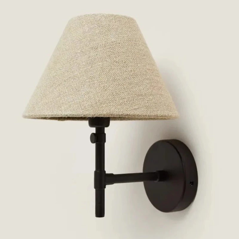 Tesslen Swing Arm Wall Sconce – Black Metal Adjustable Wall Lamp Beige Fabric Shade Living Room Bedroom