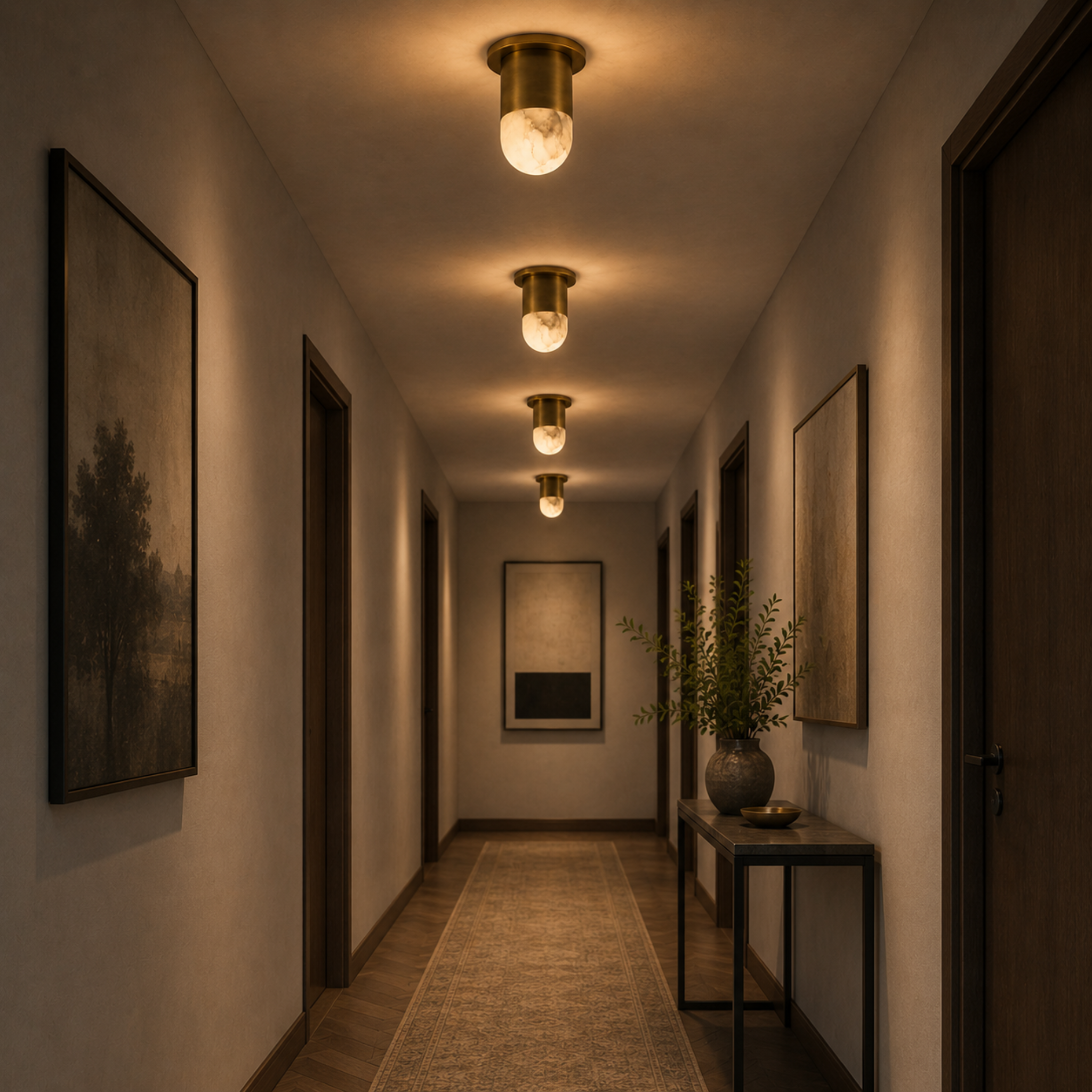 Calisto Flush Mount Ceiling Light – Alabaster Brass Decorative Lighting Fixture Living Room Bedroom Hallway
