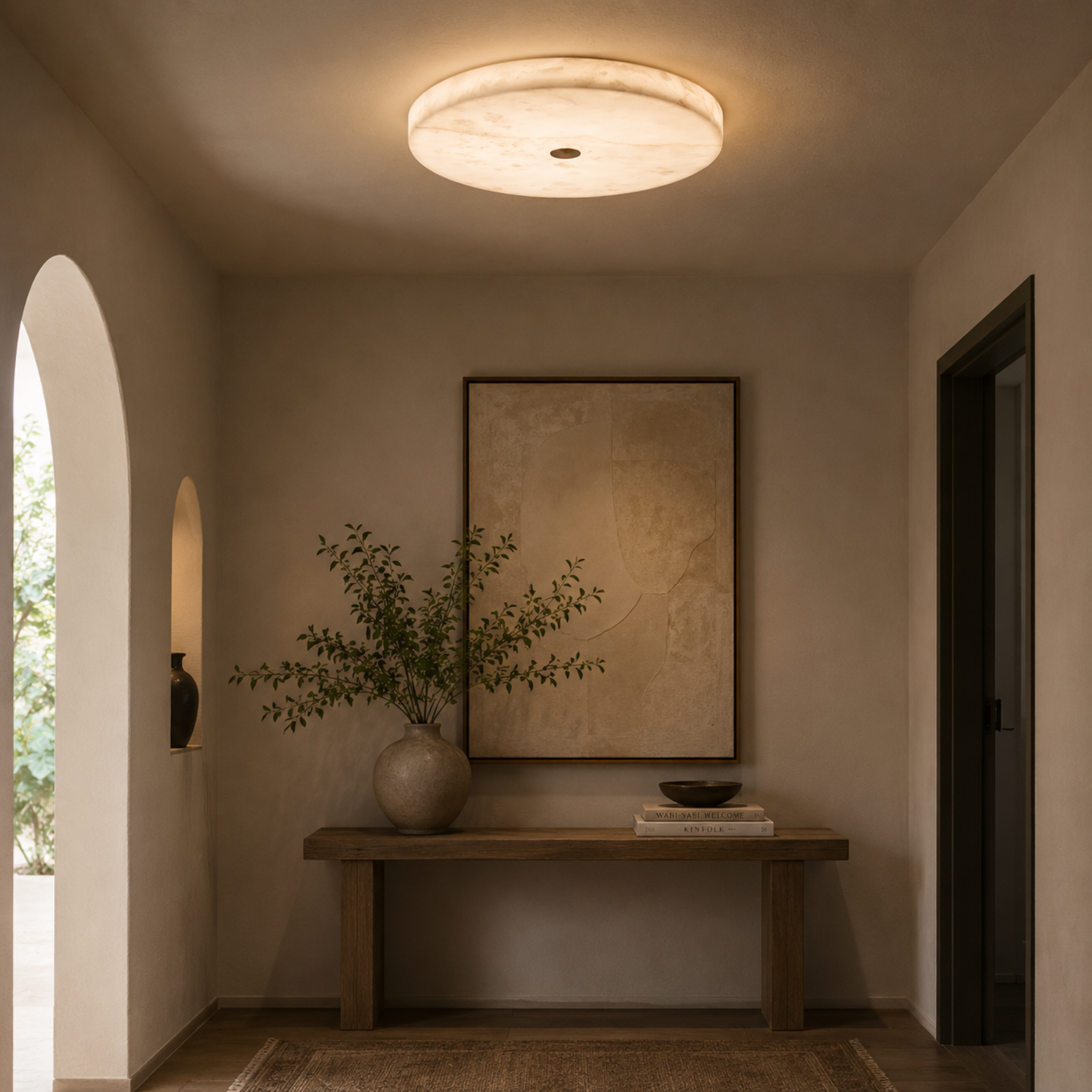 Velora Marble Ceiling Light – Flush Mount LED Decorative Lighting Bedroom Living Room Round Alabaster