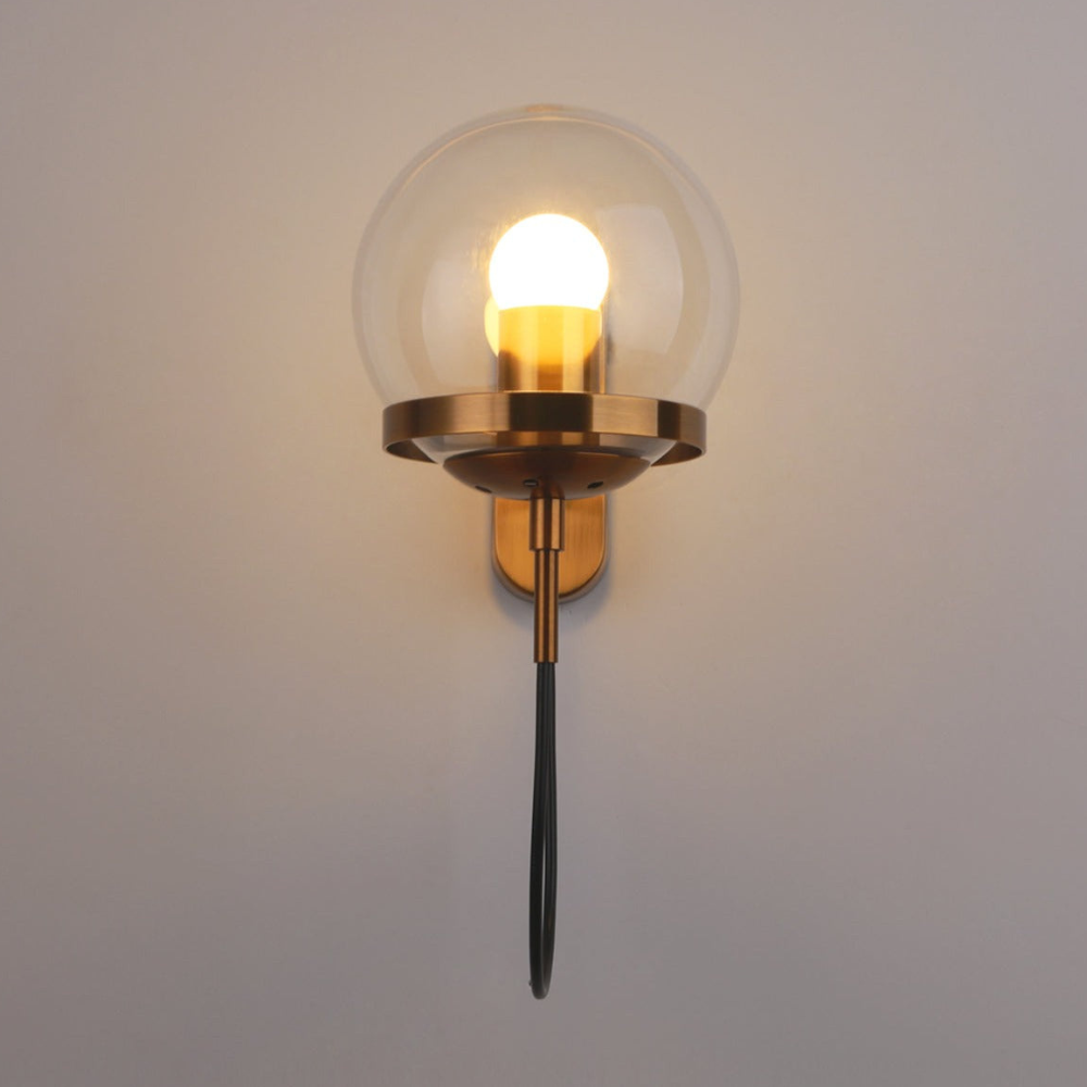 Corvano Globe Wall Sconce – Modern Wall Mounted Amber Glass Metal Decorative Lighting Hallway Bedroom