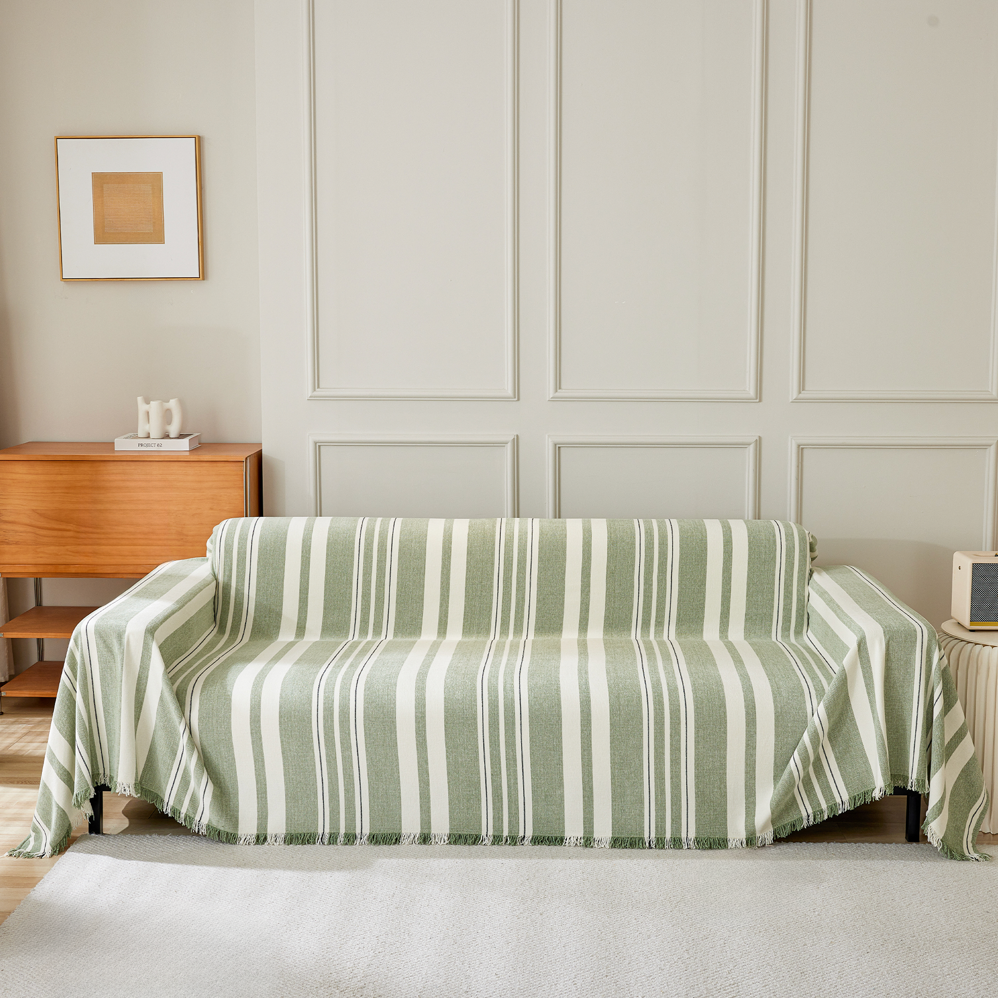 Riviera Stripe Sofa Throw – Cotton Linen Sofa Cover Couch Protector Living Room Bedroom Furniture