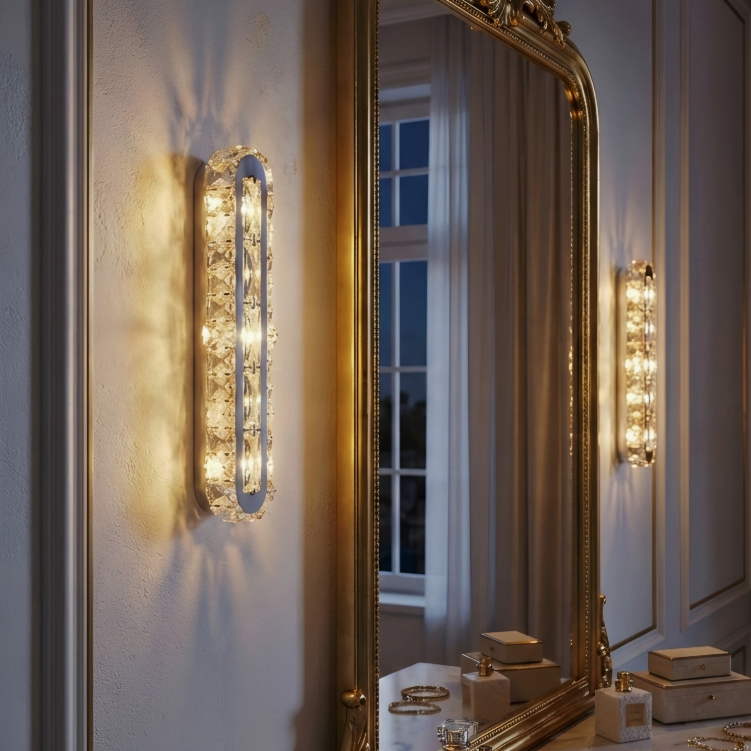Celestique Dual Crystal Wall Lamp – Modern LED Bedroom Bedside Hallway Wall Sconce Fixture