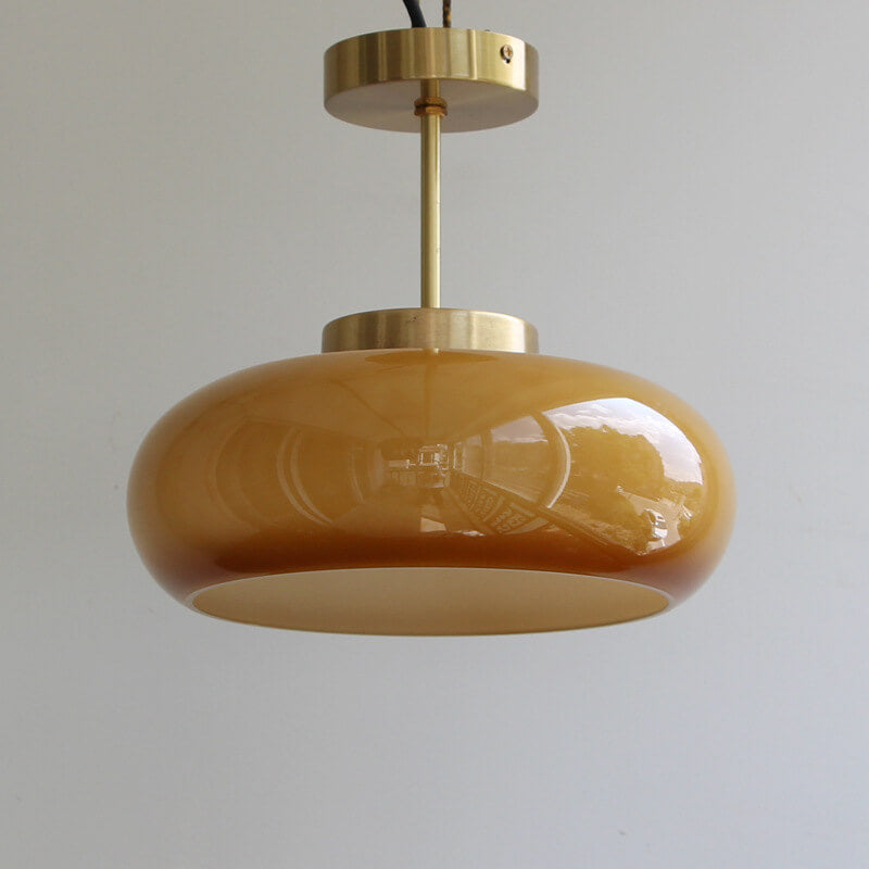 Amber Glass Semi Flush Ceiling Light – Mid-Century Modern Lighting Fixture