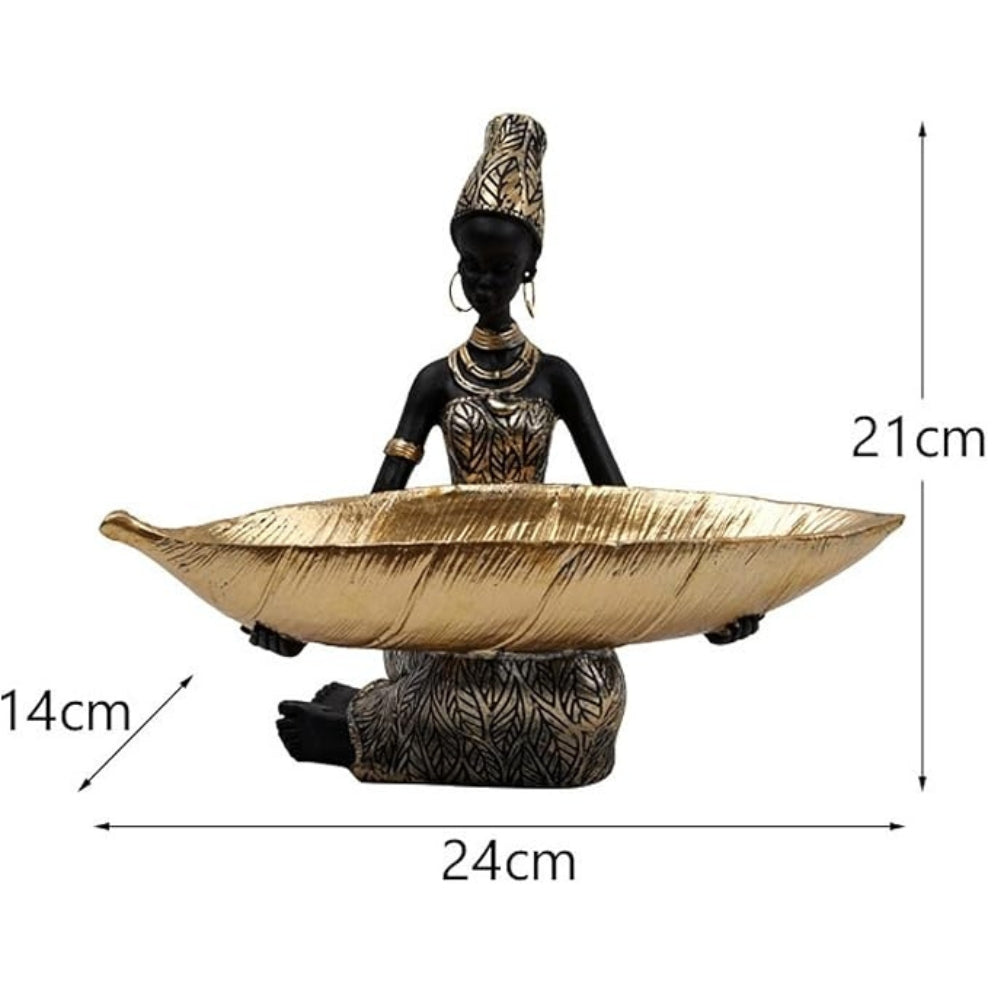 Zephira Leaf Tray Sculpture – African Figurine Decorative Jewelry Catchall Entryway Organizer Gold
