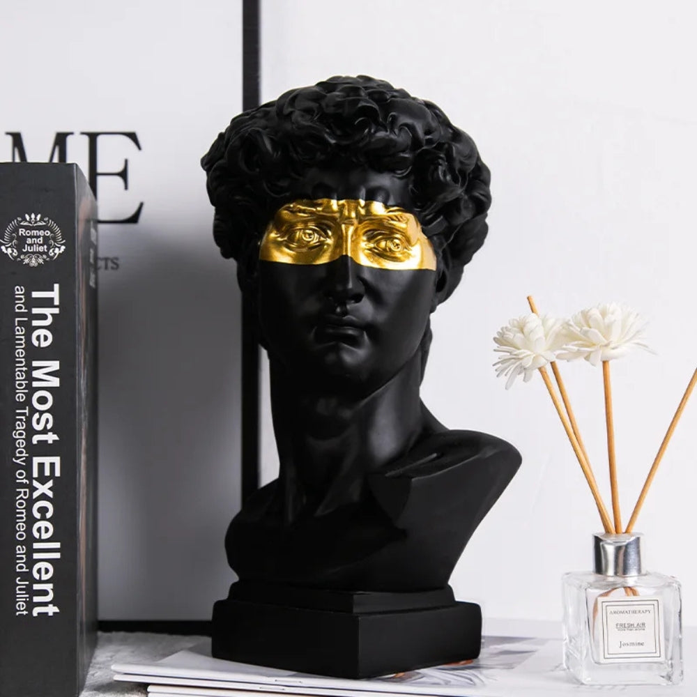 Obsidian Muse Sculpture – Classical Greek Statue Bust Black Gold Decorative Home Decor Living Room Bedroom