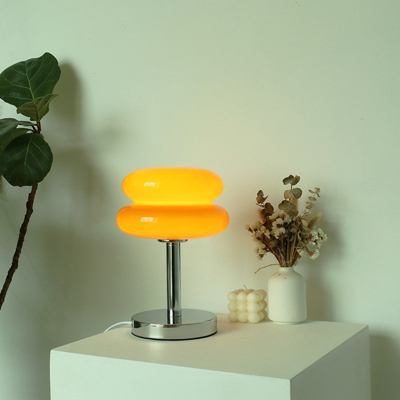 Retro Chrome Amber Glass Table Lamp – Modern Warm Glow Accent Light