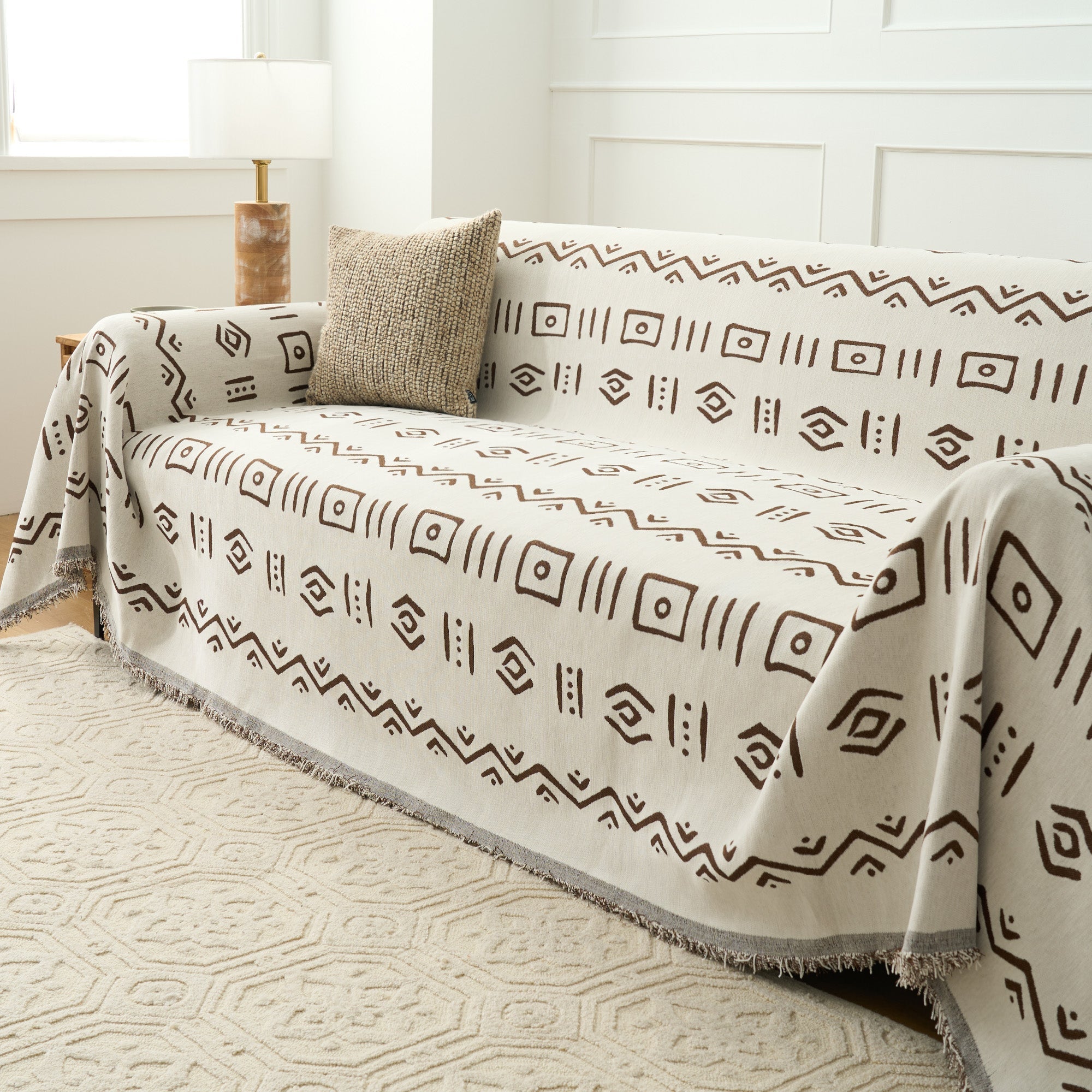 Tribeca Woven Throw Blanket – Geometric Mudcloth Sofa Cover Couch Protector Farmhouse Boho Living Room Decor