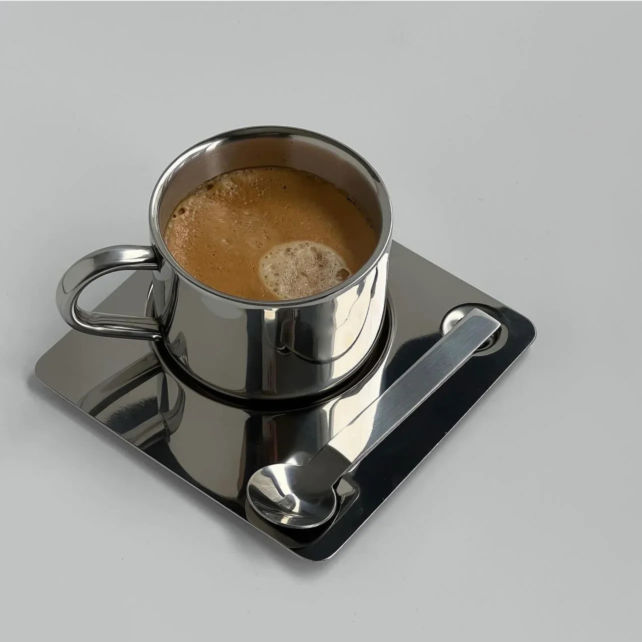 Briston Coffee Cup Set – Stainless Steel Insulated Mug Saucer Spoon Double Wall Gift Set