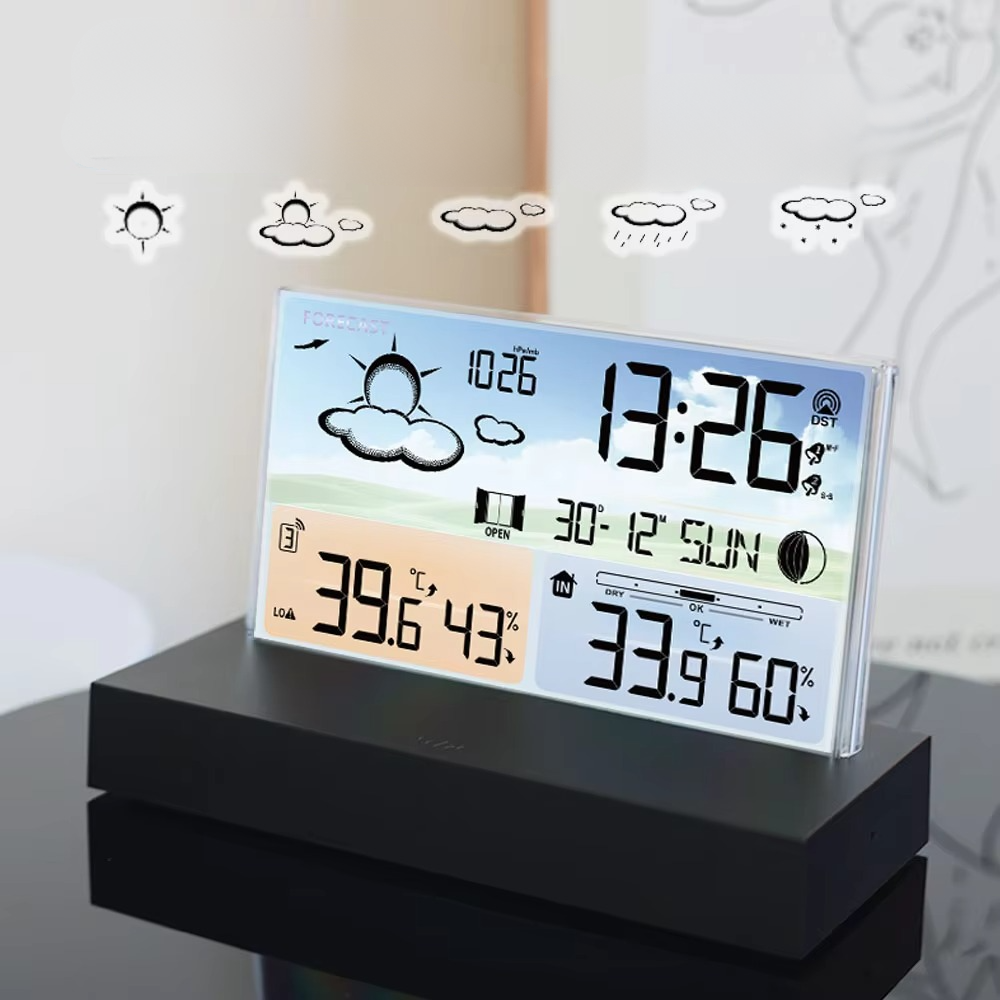 Skycast Weather Station Clock – Digital Temperature Humidity Display Wireless Outdoor Sensor Desktop