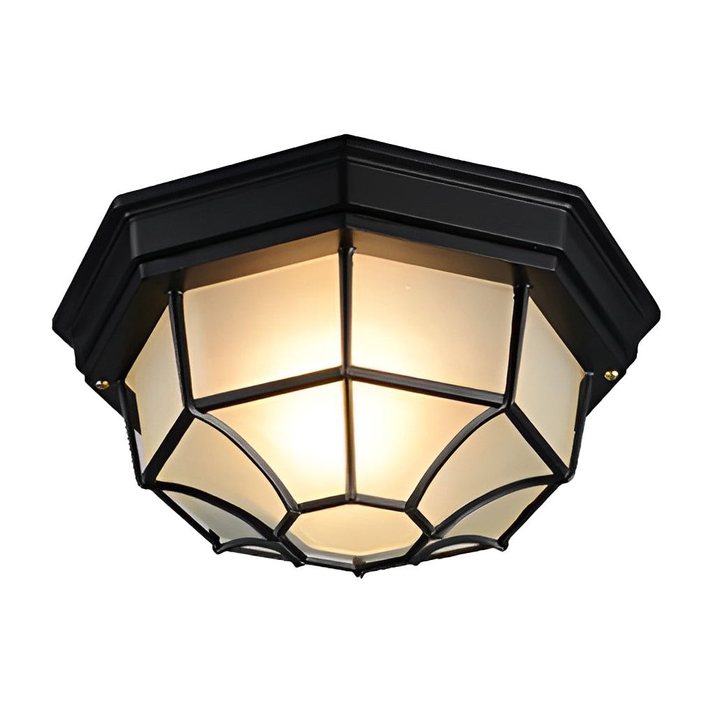 OctaFrame Frosted Glass Flush Mount Light – Waterproof LED Outdoor Porch Ceiling Fixture