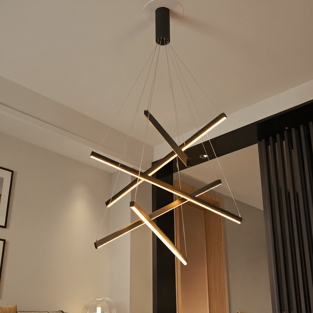 Crossline Linear Chandelier Lamp – LED Modern Geometric Suspended Ceiling Light