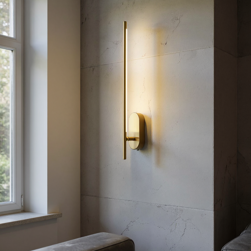 Linea Vertical Glow Wall Lamp - Modern Brass LED Bedroom Hallway Wall Light Fixture