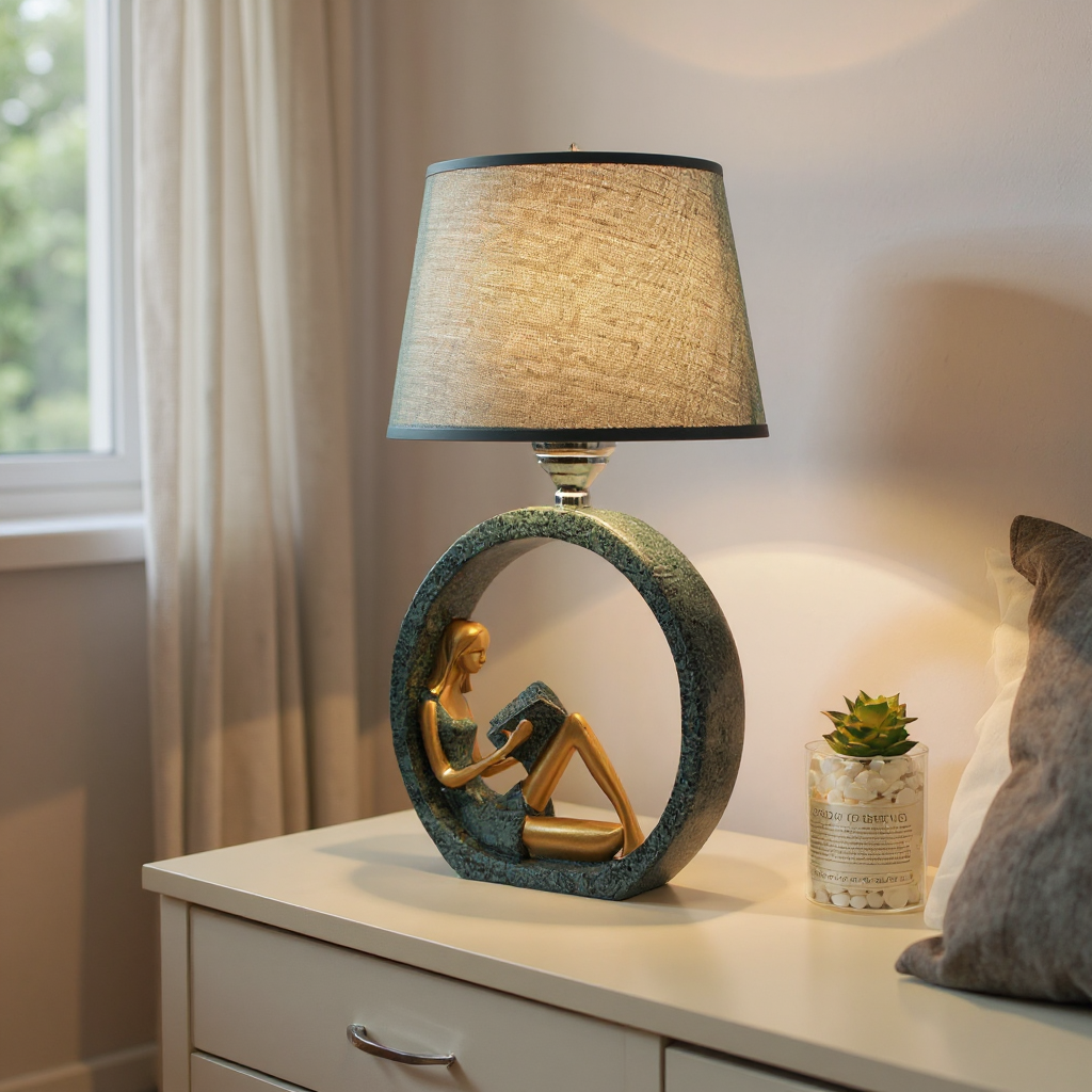 Serenity Reading Figure Table Lamp – Modern Decorative Bedroom Nightstand Fabric Shade Light