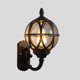 Heritage Globe Lantern Wall Sconce - Vintage Black Glass Outdoor Porch Entryway Wall Light Fixture