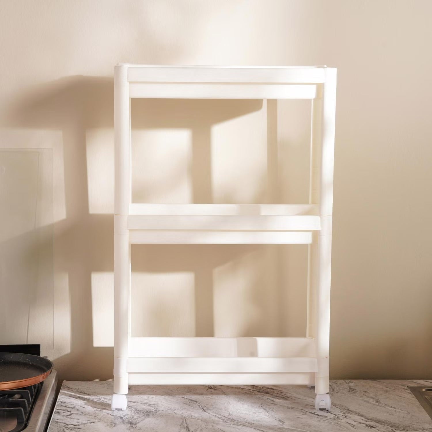 Castlyn Slim Storage Rack – Metal 3 Tier Kitchen Organizer Narrow Spice Shelf White