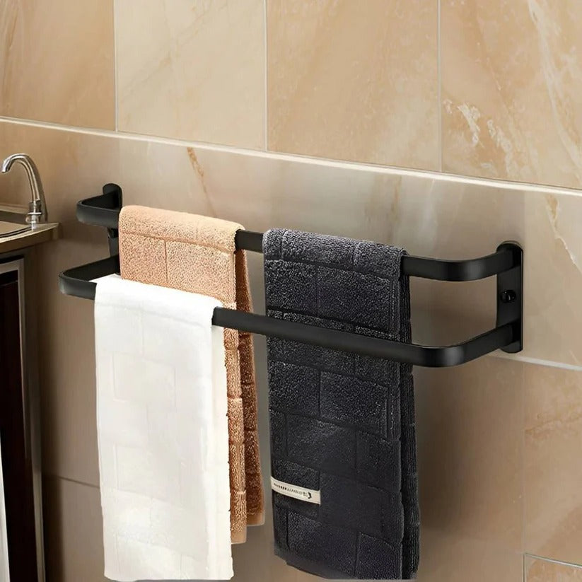Stratos Towel Rack – Wall Mounted Black Metal Bathroom Organizer Space Saving 3 Tier Storage