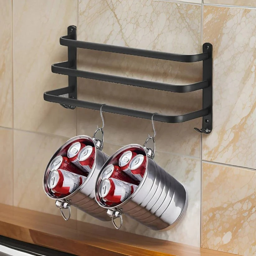 Stratos Towel Rack – Wall Mounted Black Metal Bathroom Organizer Space Saving 3 Tier Storage