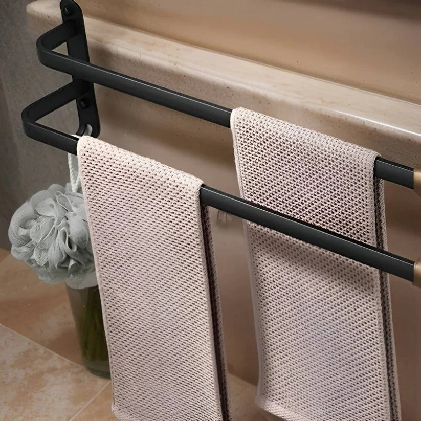 Stratos Towel Rack – Wall Mounted Black Metal Bathroom Organizer Space Saving 3 Tier Storage
