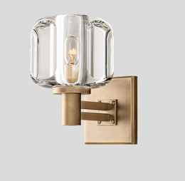 Orion Sculpted Glass Wall Lamp - Brass Clear Glass Wall Light Fixture