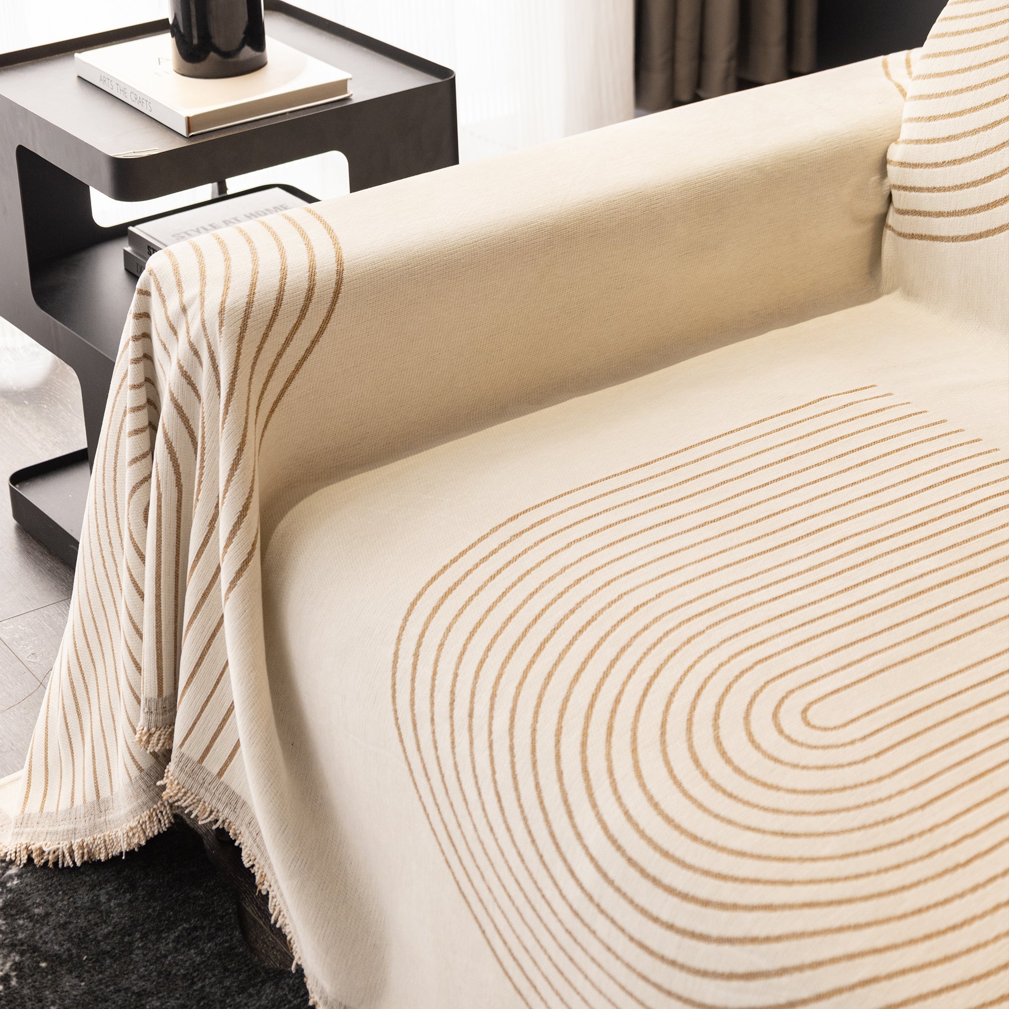 Arven Textured Sofa Throw – Chenille Quilted Arc Pattern Couch Cover Living Room Furniture Protector