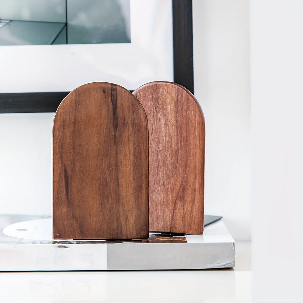 Valterra Arch Bookends – Walnut Wood Book Holders Heavy Duty Desk Shelf Office Decor Organizer