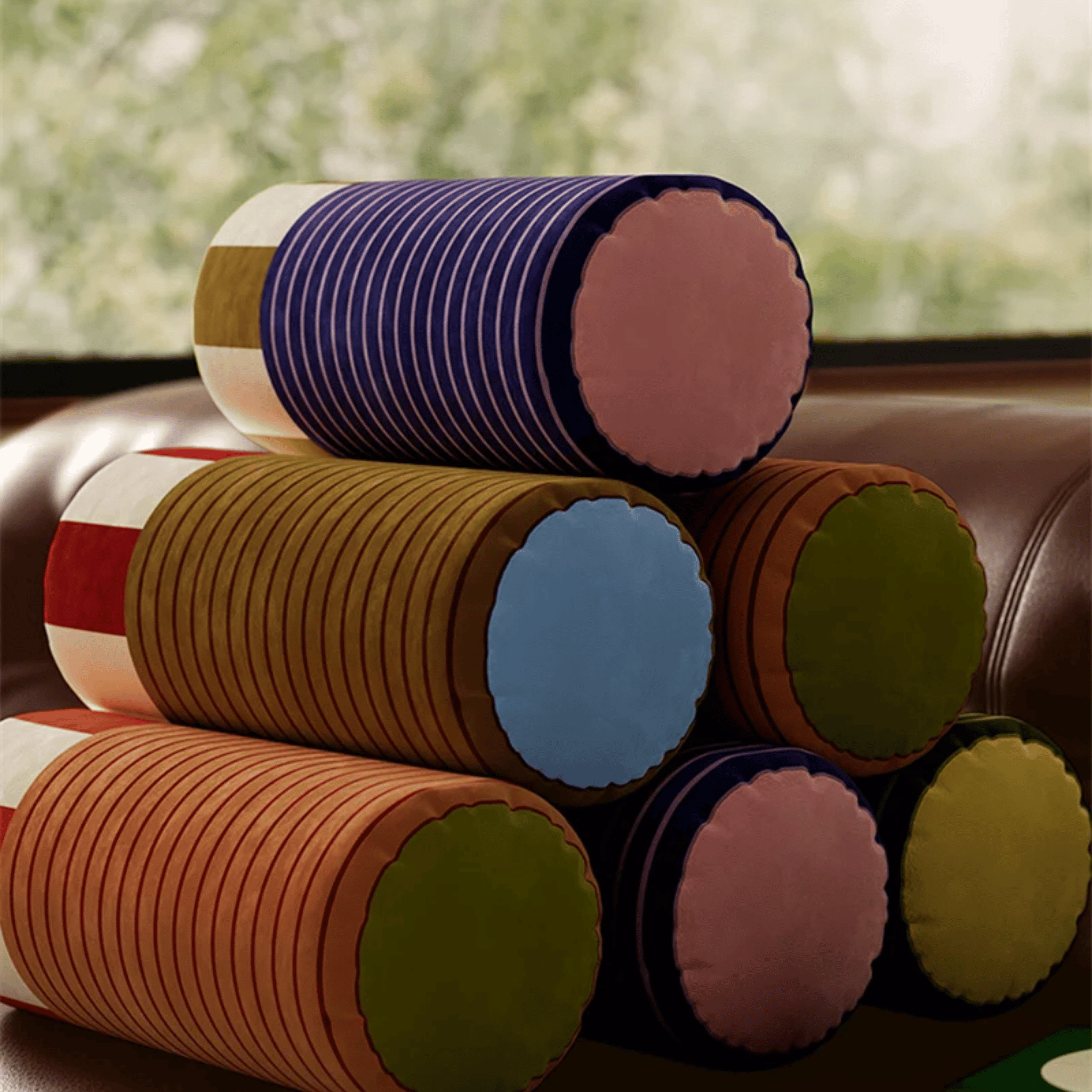 Ridgewood Velvet Bolster Pillow – Decorative Ribbed Cylindrical Throw Cushion Living Room Bedroom Sofa