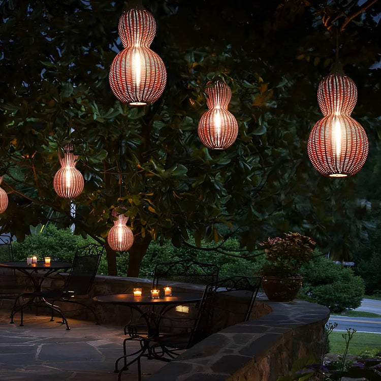 Handwoven Rattan Sconce Light – Bohemian Gourd Outdoor Indoor Fixture with Warm Ambient Glow