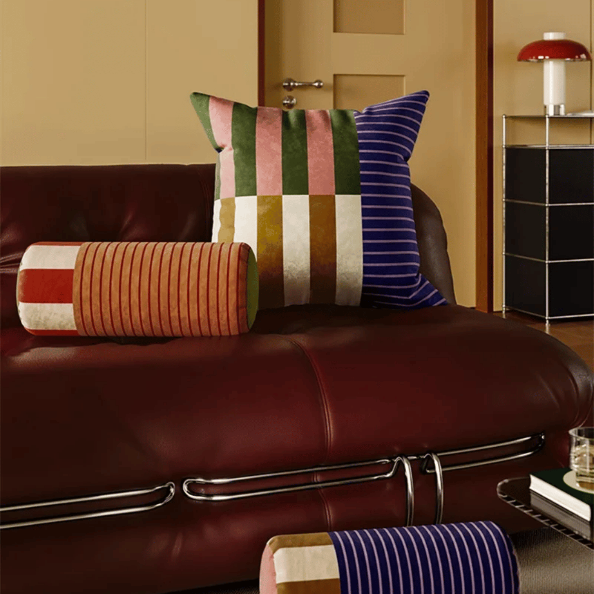 Ridgewood Velvet Bolster Pillow – Decorative Ribbed Cylindrical Throw Cushion Living Room Bedroom Sofa