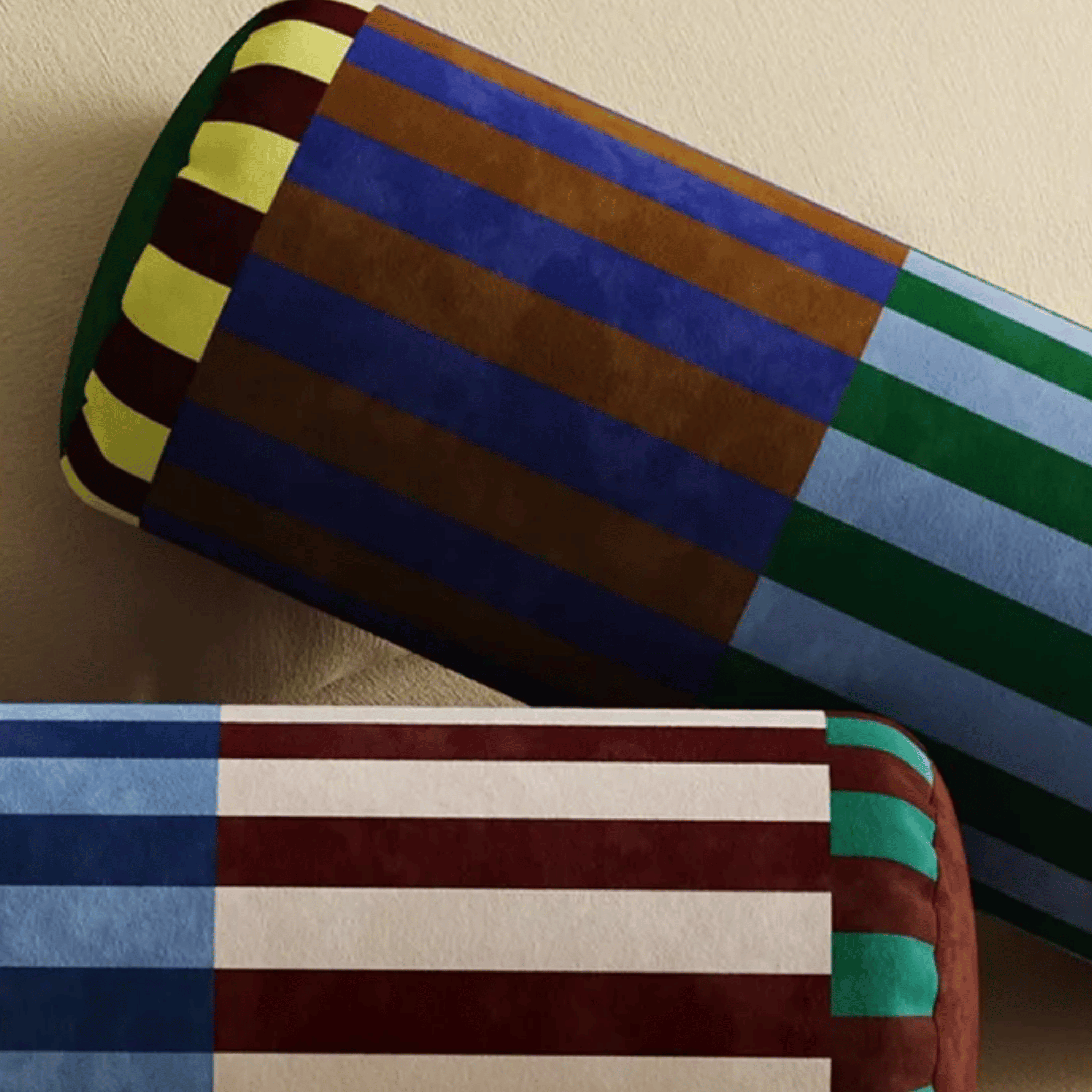 Carnival Stripe Bolster Pillow – Colorful Velvet Neck Roll Decorative Throw Pillow Bed Couch Accent
