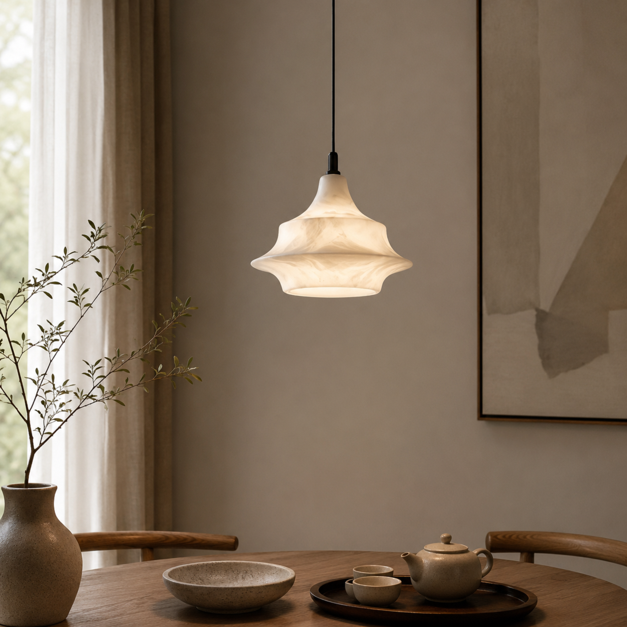Velaro Alabaster Pendant Light – Modern Kitchen Island Hanging Lamp Decorative Lighting Fixture