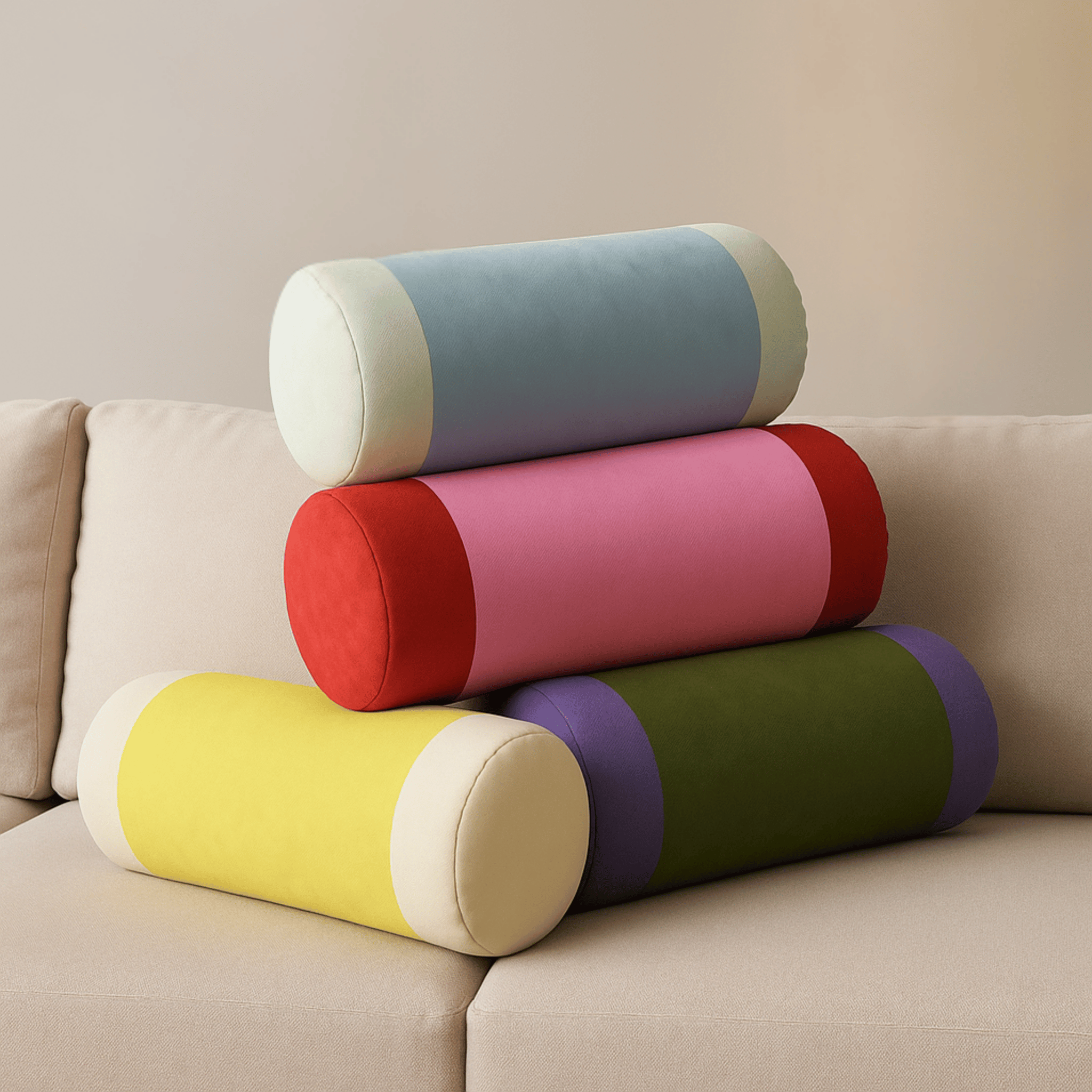Velura Bolster Pillow – Velvet Colorblock Decorative Lumbar Cushion Sofa Bedroom Living Room
