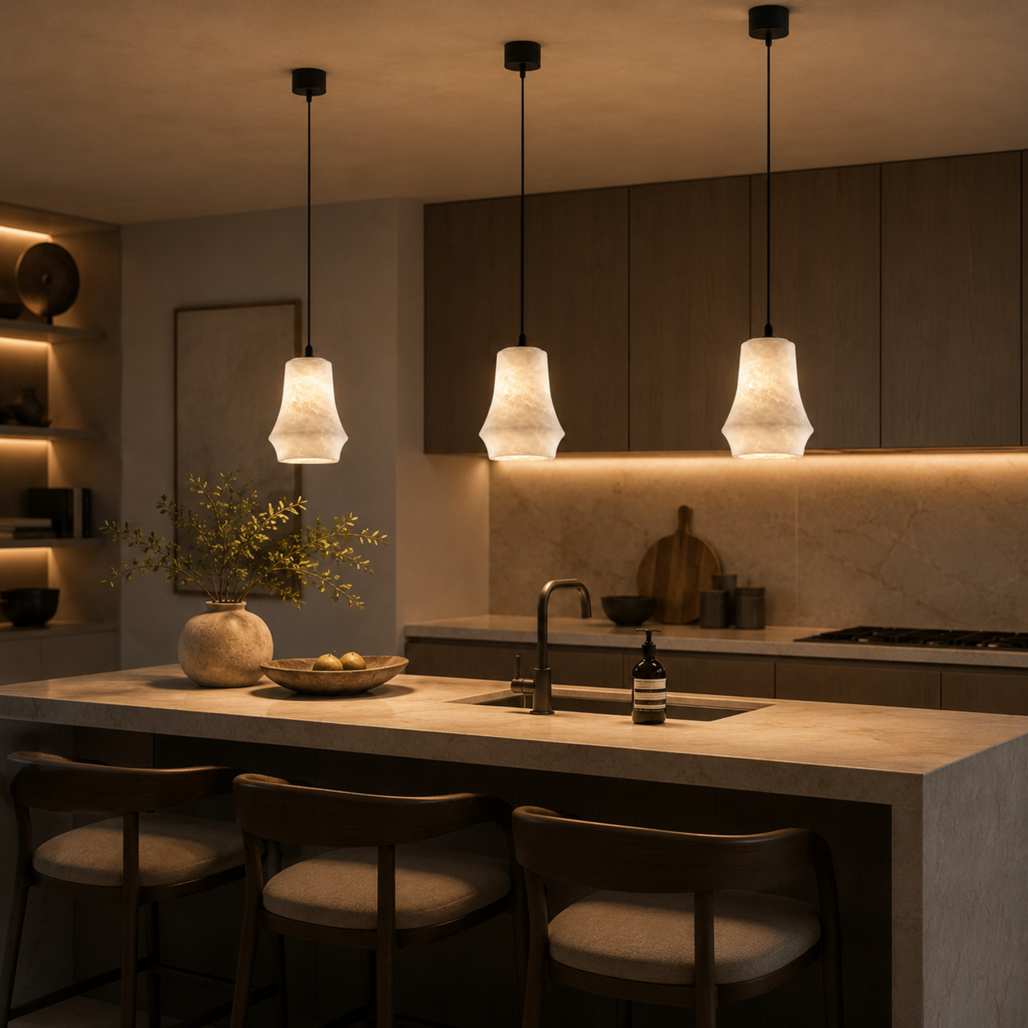Velaro Alabaster Pendant Light – Modern Kitchen Island Hanging Lamp Decorative Lighting Fixture
