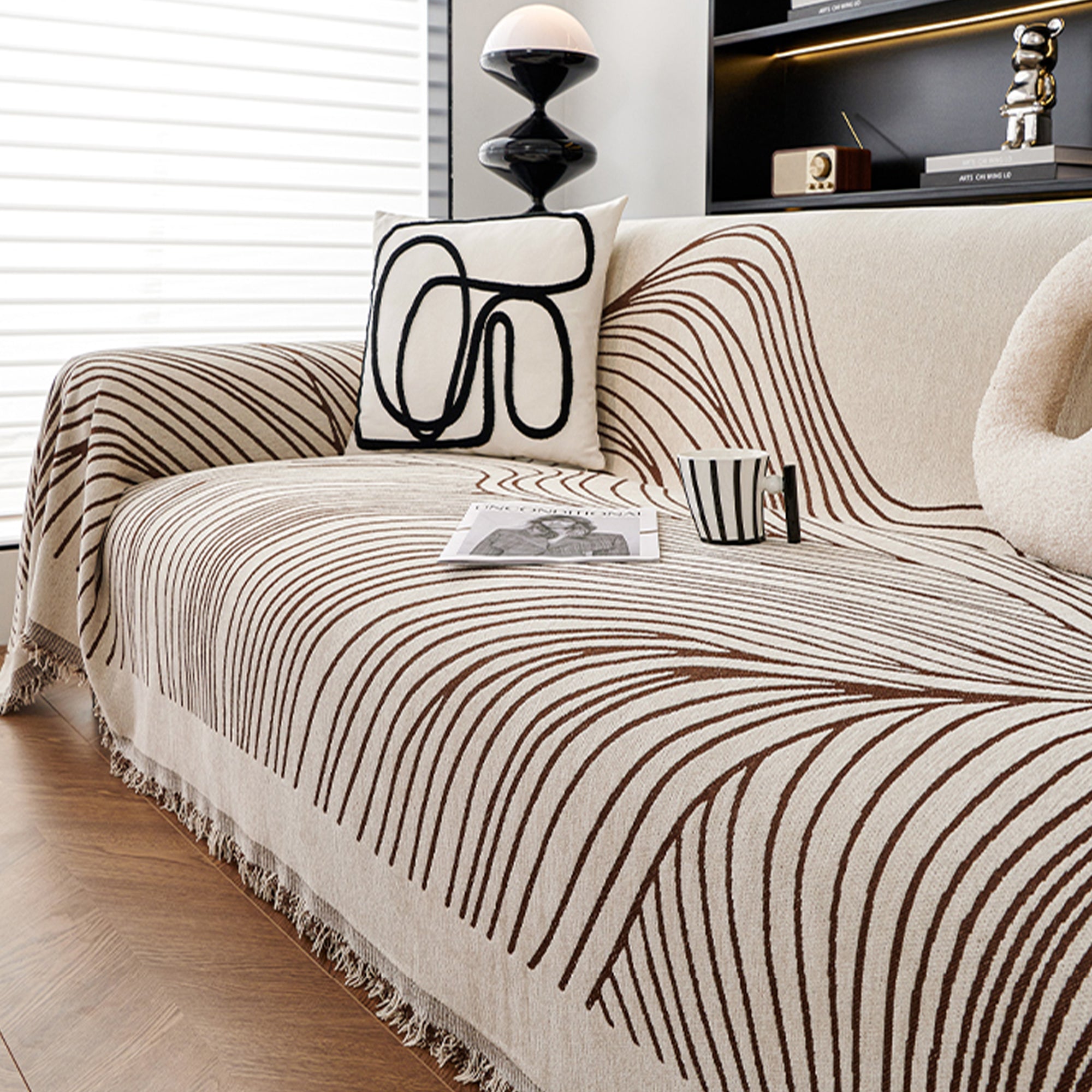 Kinova Stripe Throw Blanket – Modern Black White Abstract Line Sofa Couch Decorative Cover Living Room Bedroom