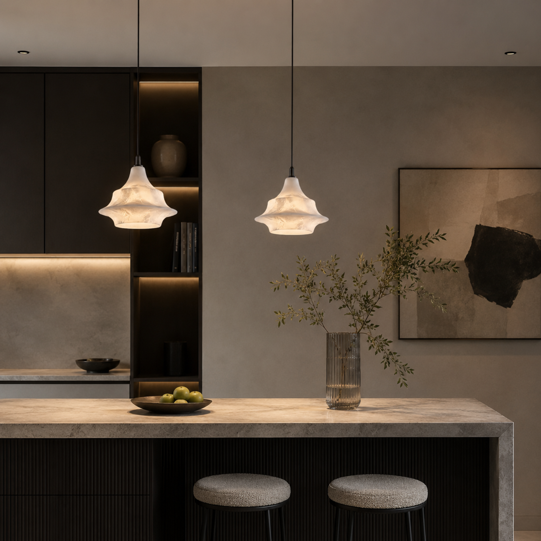 Velaro Alabaster Pendant Light – Modern Kitchen Island Hanging Lamp Decorative Lighting Fixture