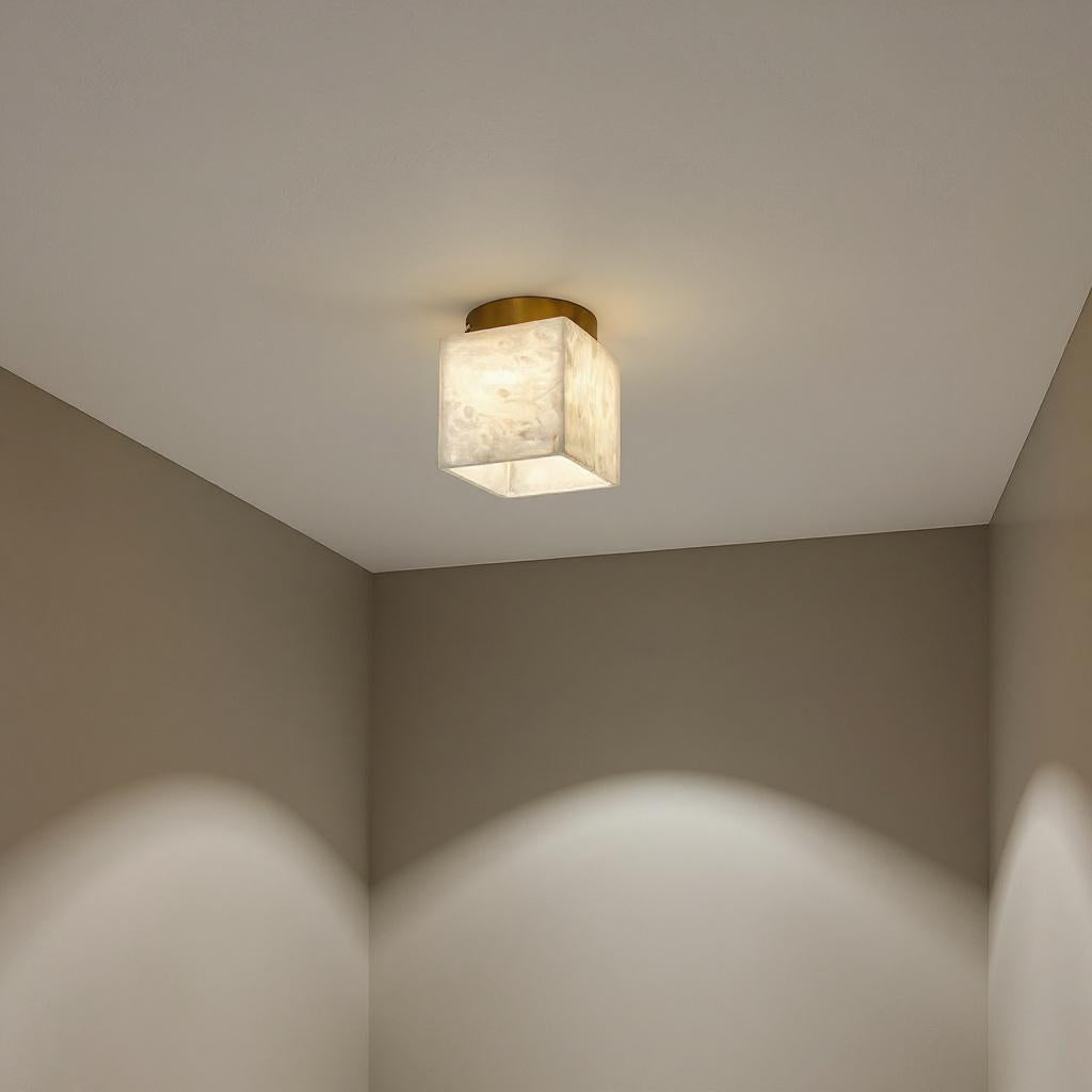 Marble Glass Flush Mount Ceiling Light – Modern Square LED Fixture