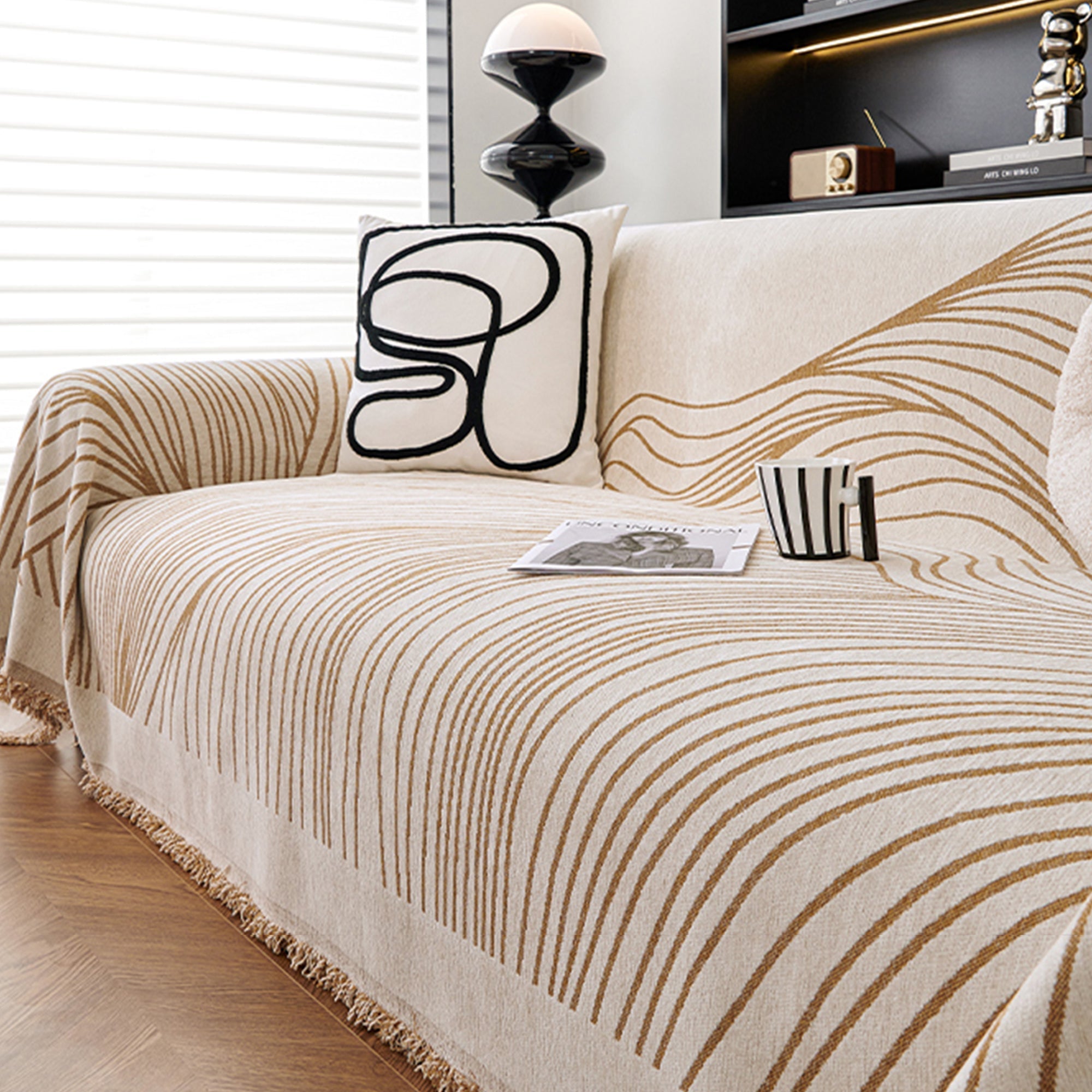 Kinova Stripe Throw Blanket – Modern Black White Abstract Line Sofa Couch Decorative Cover Living Room Bedroom