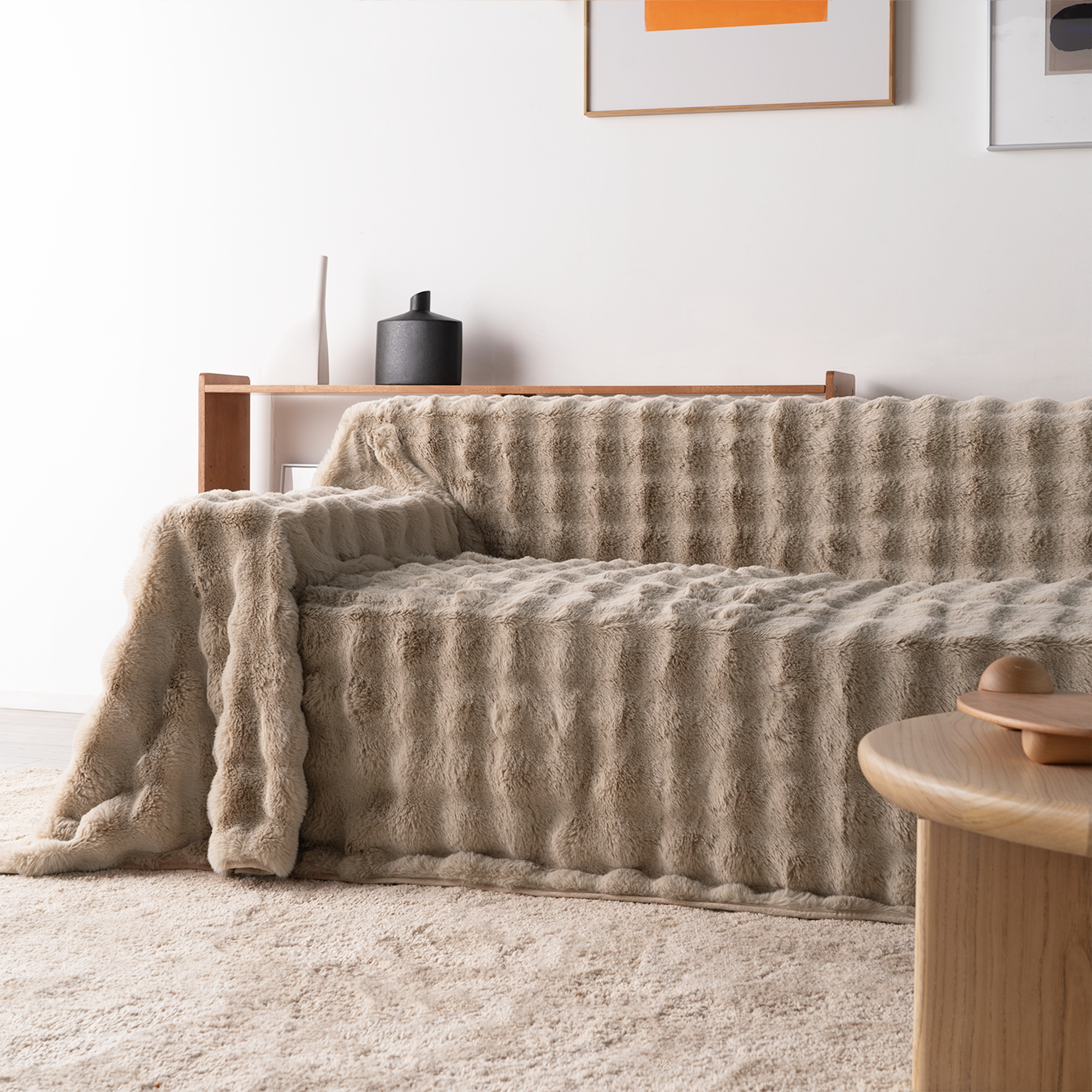 Cirrus Plush Throw Blanket – Faux Fur Channel Stitch Grey Luxury Soft Cozy Bedroom Living Room Decor