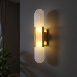 Modern Marble Wall Sconce – Luxury Gold Brass Cylindrical Fixture
