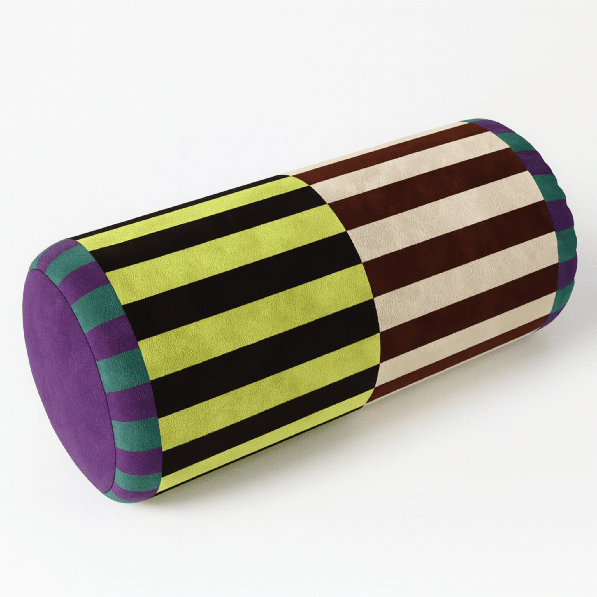Carnival Stripe Bolster Pillow – Colorful Velvet Neck Roll Decorative Throw Pillow Bed Couch Accent