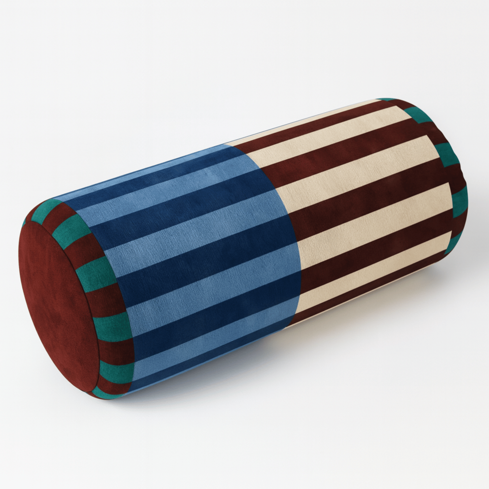 Carnival Stripe Bolster Pillow – Colorful Velvet Neck Roll Decorative Throw Pillow Bed Couch Accent